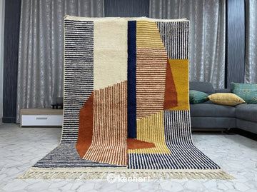 Custom Beni Ourain Rug - Made to Order Moroccan Wool Rust & Navy Diamonds