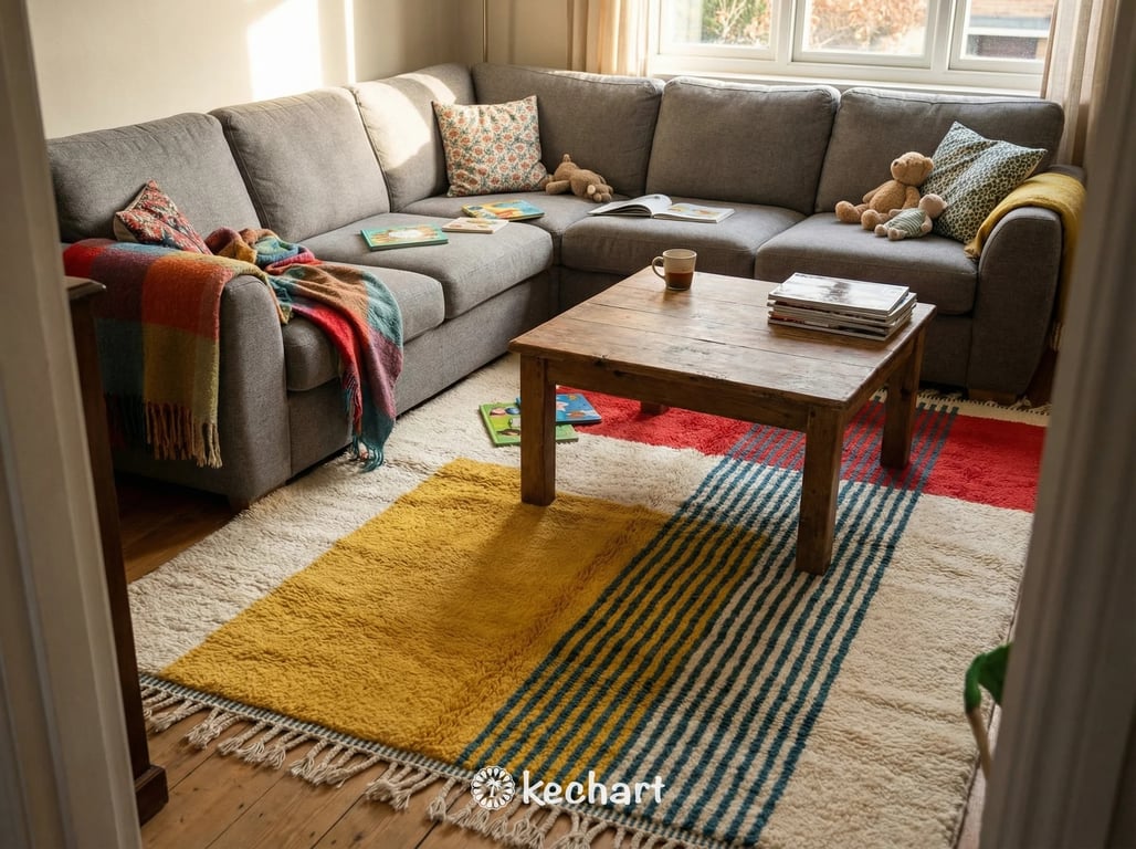 Custom Beni Ourain Rug - Made to Order Cream, Saffron & Blue Wool