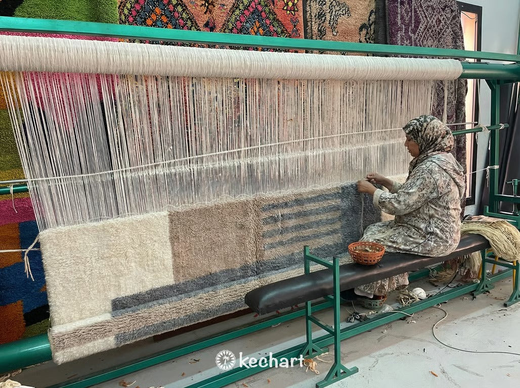 Custom Beni Ourain Rug - Handwoven Moroccan Wool, Grey & Taupe Geometric Diamonds