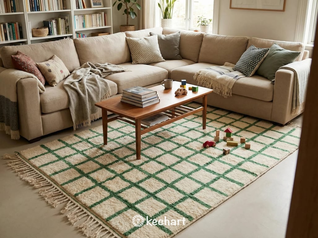 Custom Beni Ourain Rug - Cream & Russian Green Geometric Wool