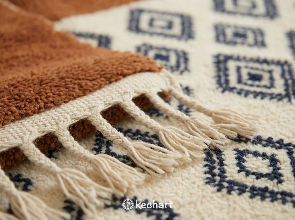 Made to Order Beni Ourain Rug - Custom Moroccan Wool, Rust & Navy Diamonds