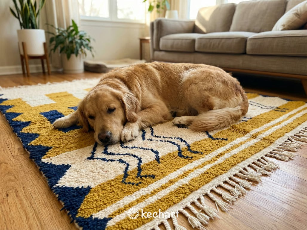 Custom Made-to-Order Beni Ourain Rug – Plush Moroccan Wool, Rust & Navy Diamonds