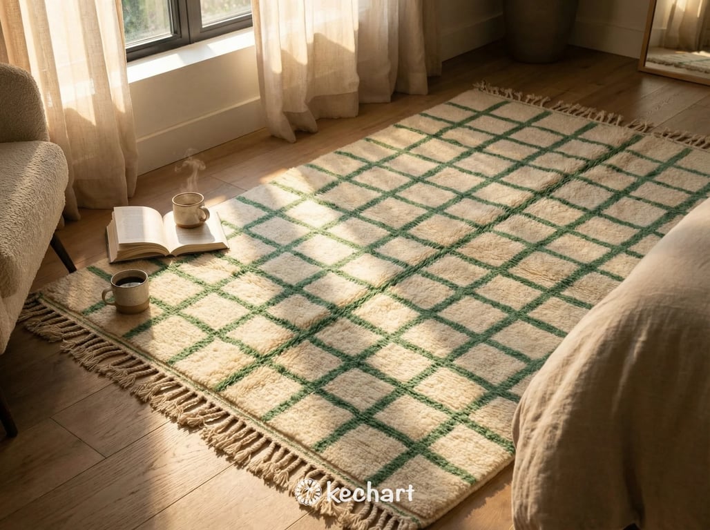 Custom Beni Ourain Rug - Cream & Russian Green Geometric Wool