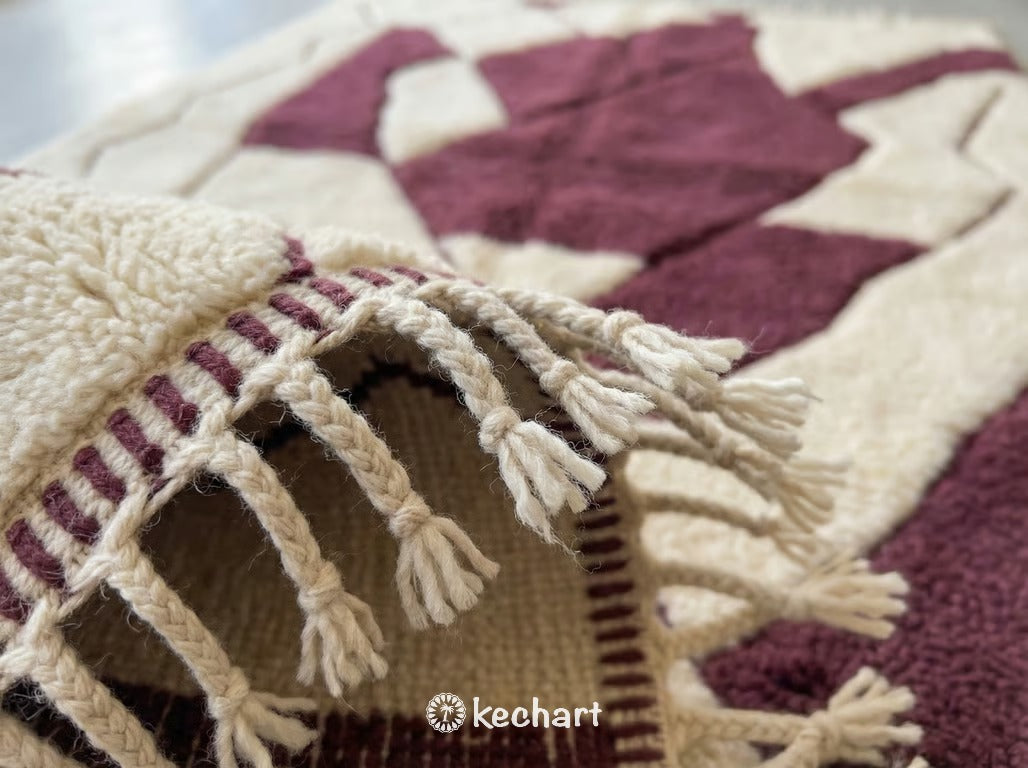 Custom Beni Ourain Moroccan Rug - Cream and Bordeaux Diamond Pattern