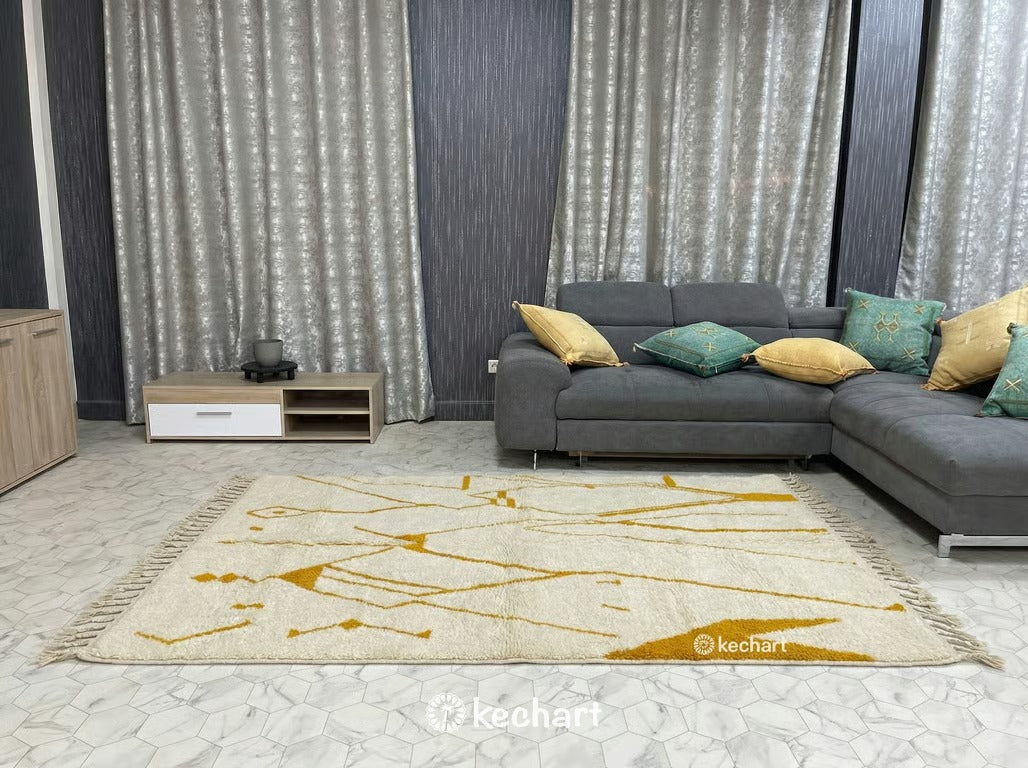 Made to Order Beni Ourain Rug - Custom Moroccan Wool, Cream & Saffron