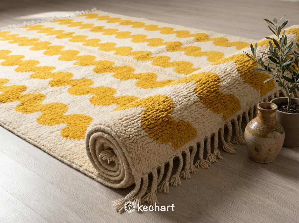 Custom Beni Ourain Rug - Handwoven Moroccan Wool, Cream & Saffron Diamond Pattern