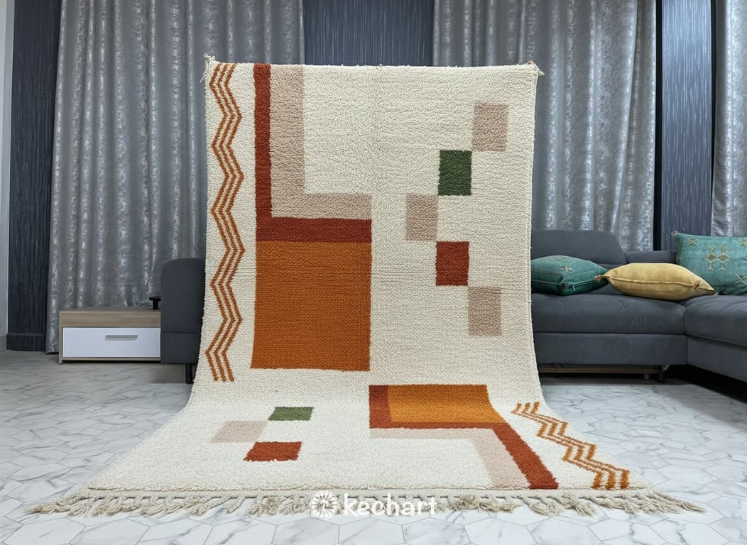 Custom Size Moroccan Beni Ourain Rug - Plush Wool Geometric in Earth Tones