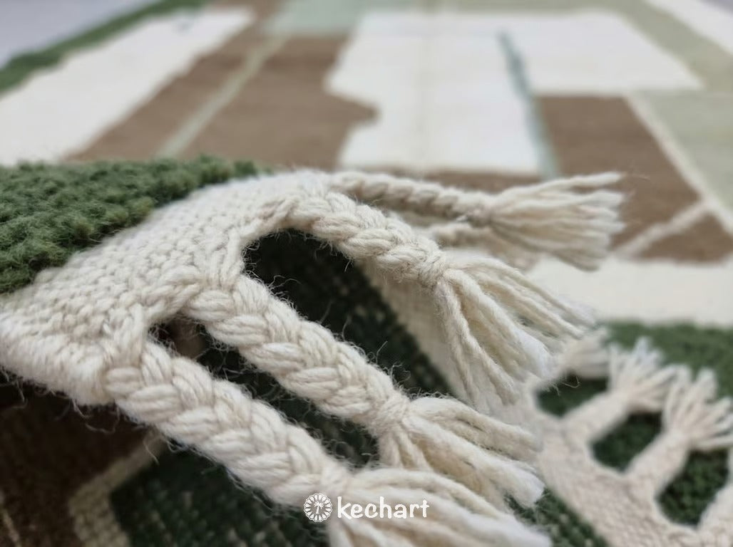 Custom Beni Ourain Rug - Handwoven Moroccan Wool Rug in Olive & Sage Diamonds