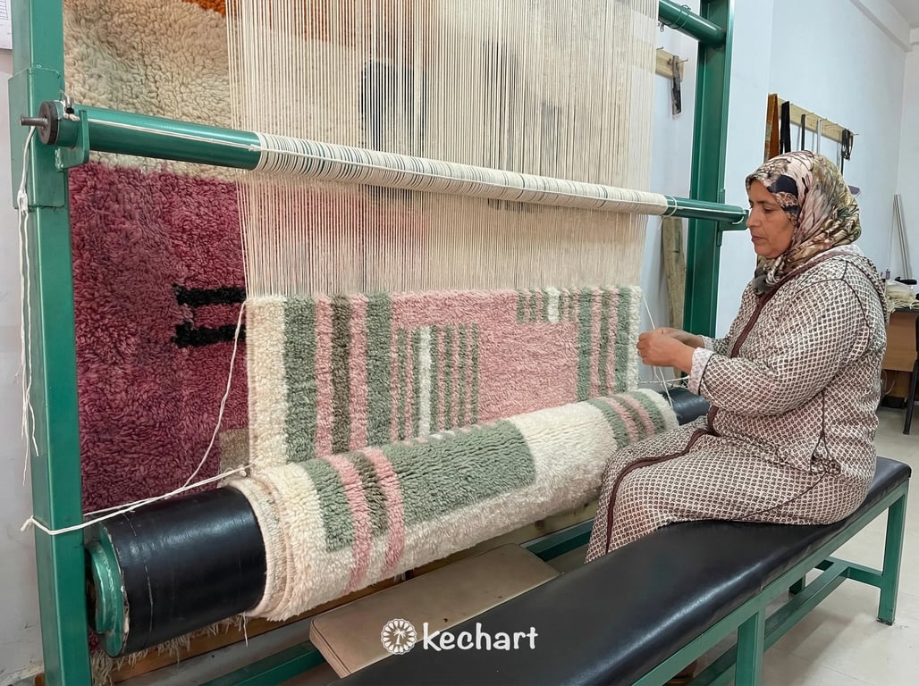 Custom Beni Ourain Rug - Made to Order Moroccan Wool, Sage & Pink Geometric