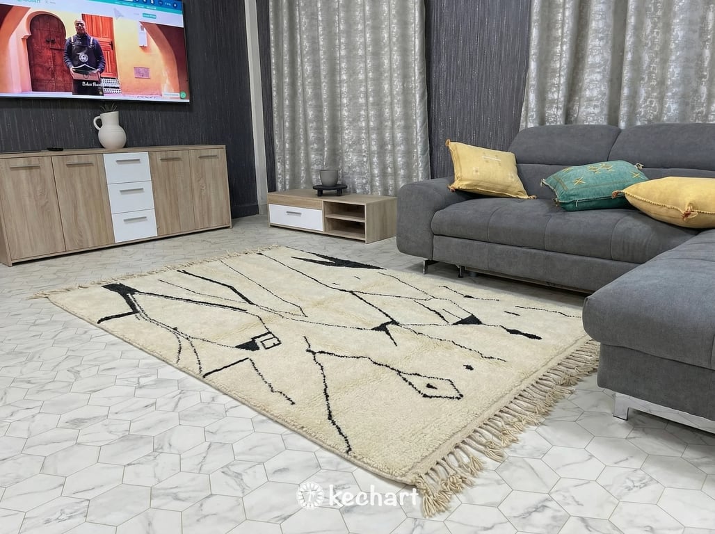 Custom Beni Ourain Rug - Made to Order Cream & Charcoal Wool Moroccan Carpet