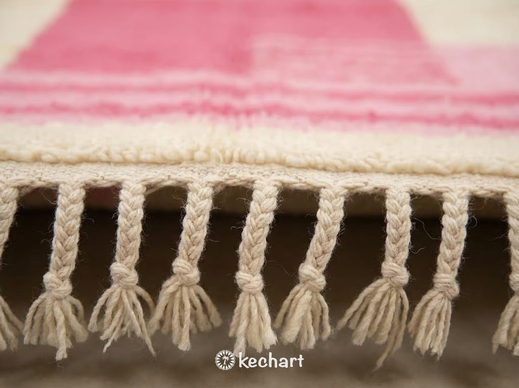 Custom Beni Ourain Rug - Soft White & Candy Pink Geometric Diamond Pattern