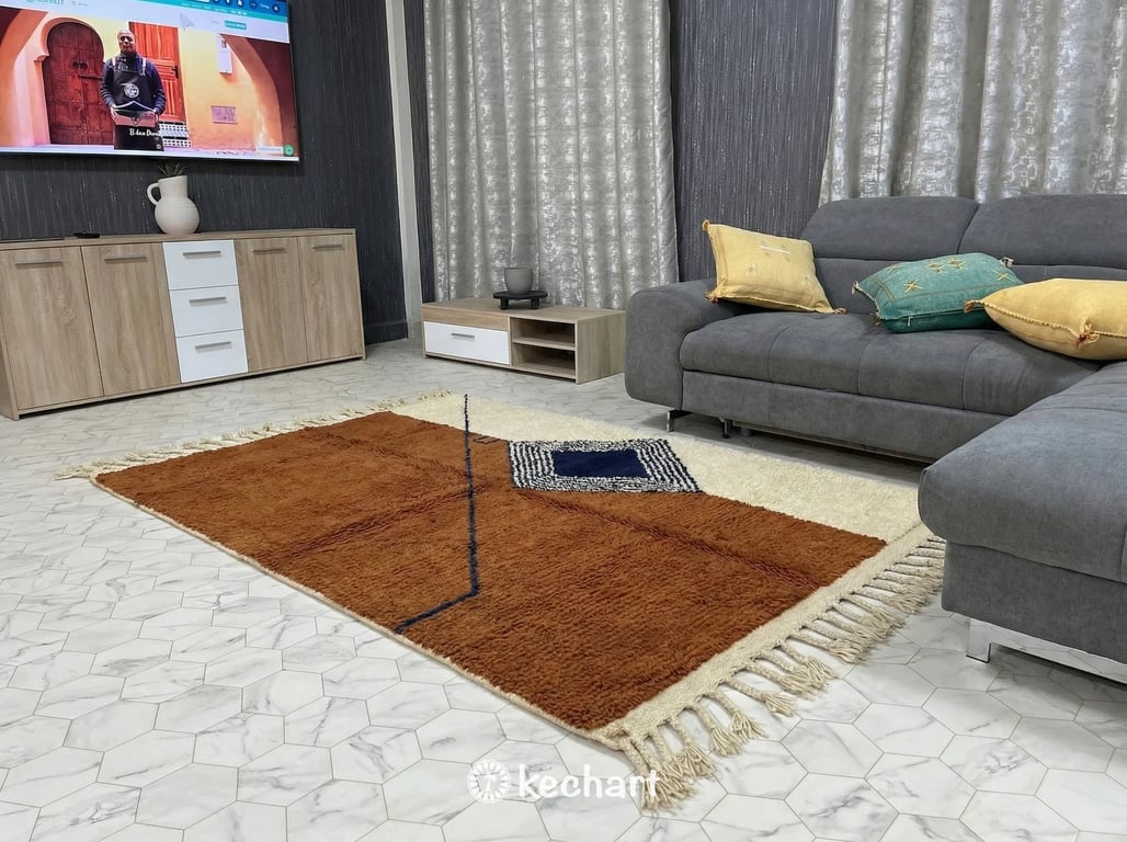 Custom Beni Ourain Rug - Made to Order Moroccan Wool in Rust, Cream & Navy