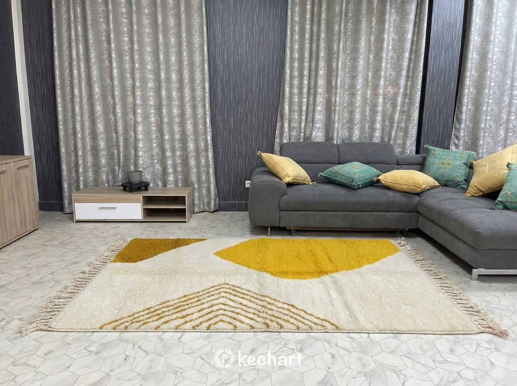 Custom Size Beni Ourain Rug - Handwoven Moroccan Wool, Cream & Sunflower