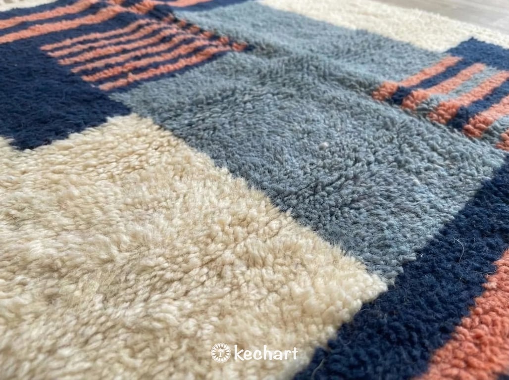 Custom Beni Ourain Rug - Made to Order Moroccan Wool with Blue Diamond Pattern