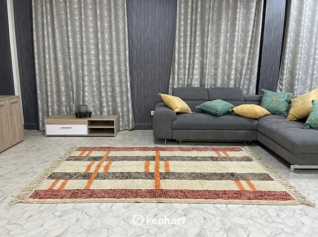 Custom Beni Ourain Rug - Handmade Moroccan Wool in Crimson, Orange & Cream