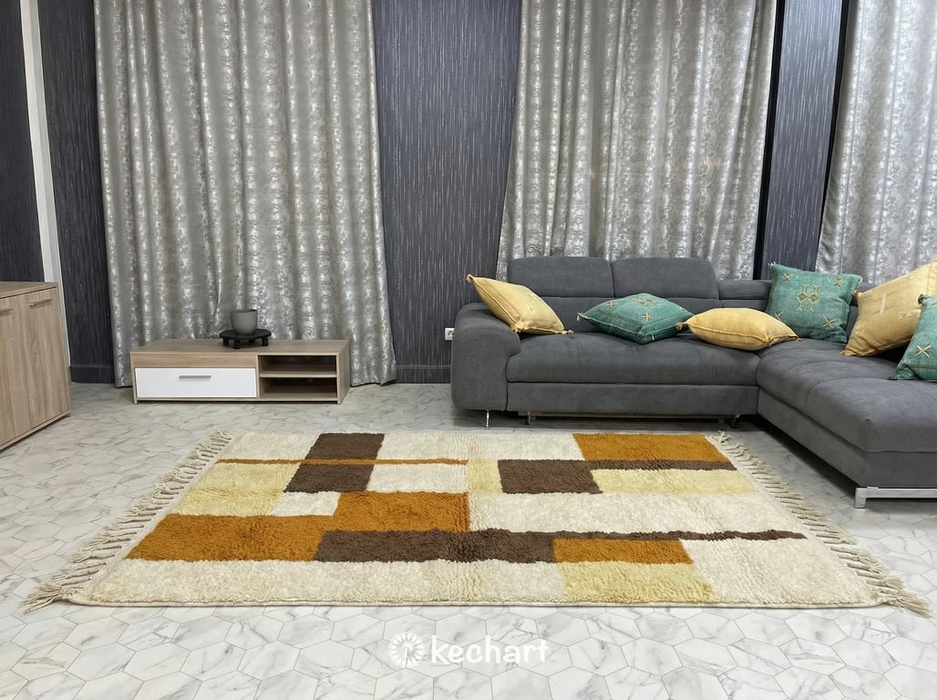 Custom Beni Ourain Rug - Handwoven Moroccan Wool in Warm Gold & Toffee