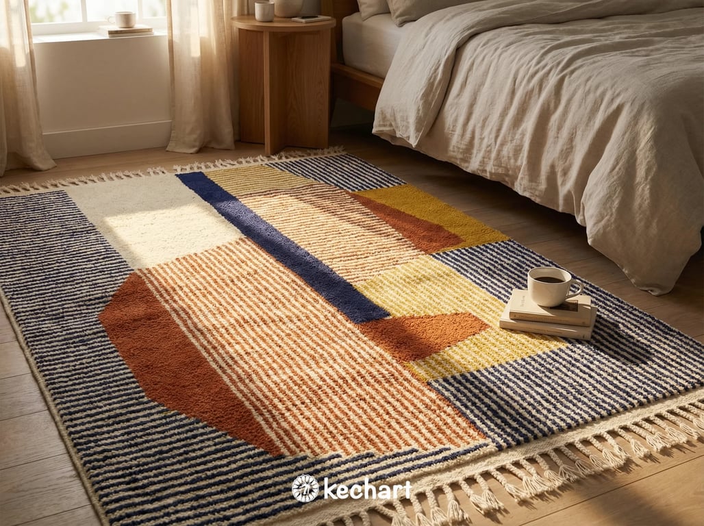 Custom Beni Ourain Rug - Made to Order Moroccan Wool Rust & Navy Diamonds