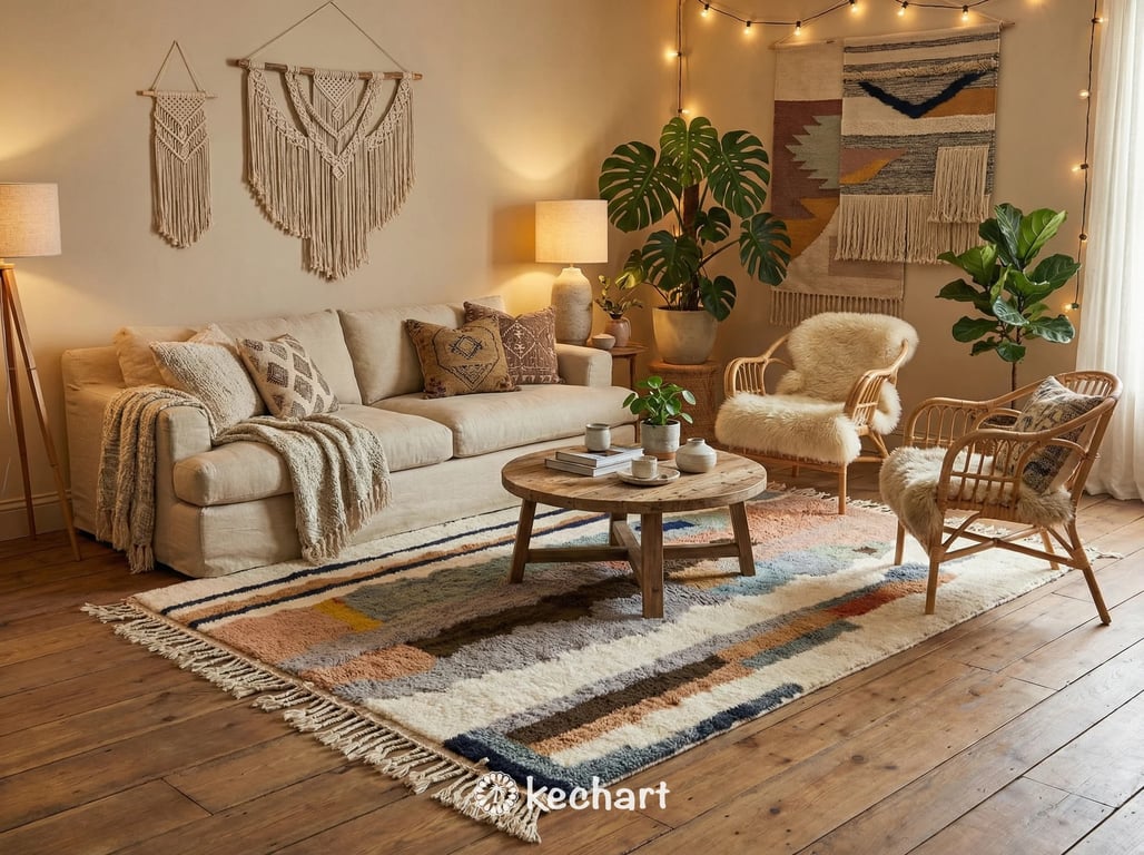 Detail shot focusing on the thick, shaggy wool texture and the intricate hand-knotted fringe of a bespoke Moroccan Berber rug in blue and gold tones.
