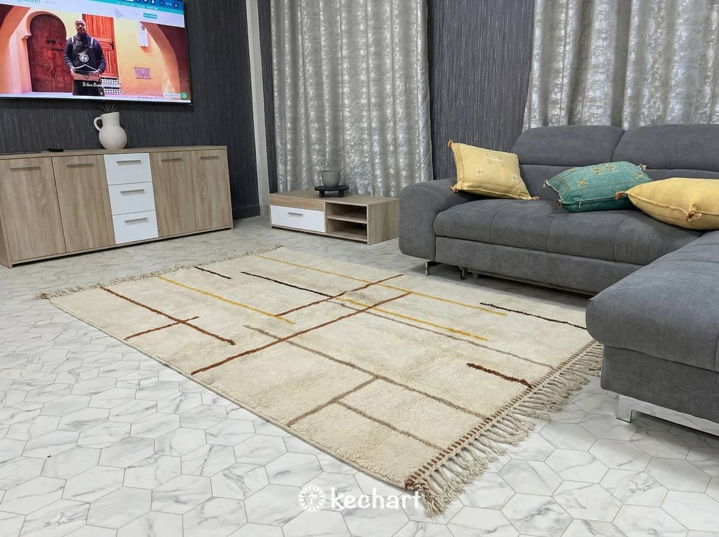Custom Made Beni Ourain Rug - Sierra, Saffron & Beige Geometric Wool