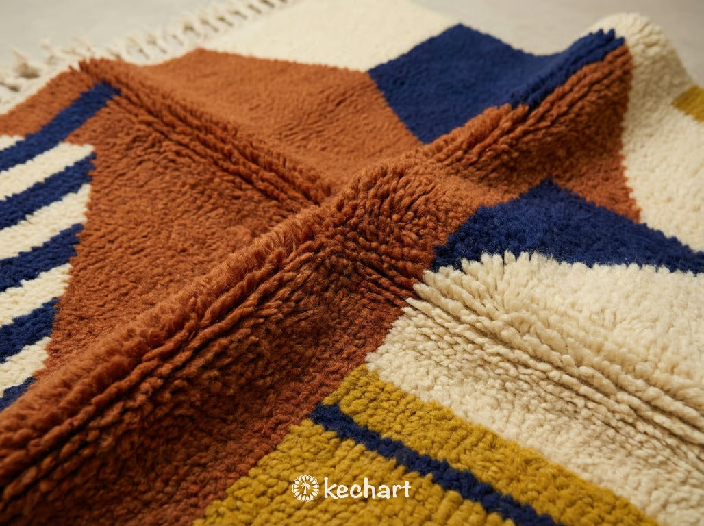 Custom Beni Ourain Rug - Handwoven Moroccan Wool, Rust & Cream Diamonds