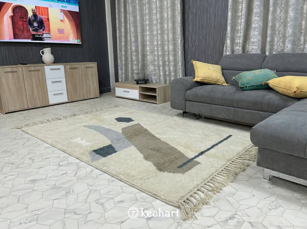 Custom Beni Ourain Rug - Made to Order Grey & White Geometric Wool