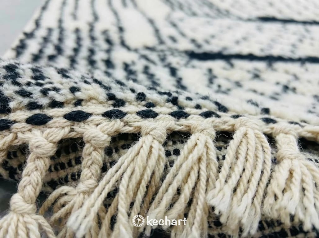 Custom Beni Ourain Rug - Handwoven Moroccan Wool in Cream & Charcoal Diamond