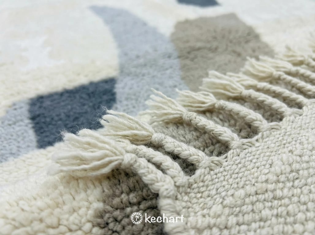 Custom Beni Ourain Rug - Made to Order Grey & White Geometric Wool