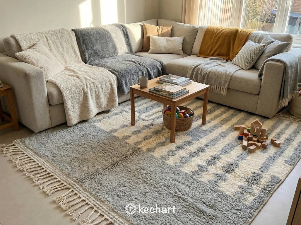 Custom Size Beni Ourain Rug - Handwoven Silver Grey Geometric Wool