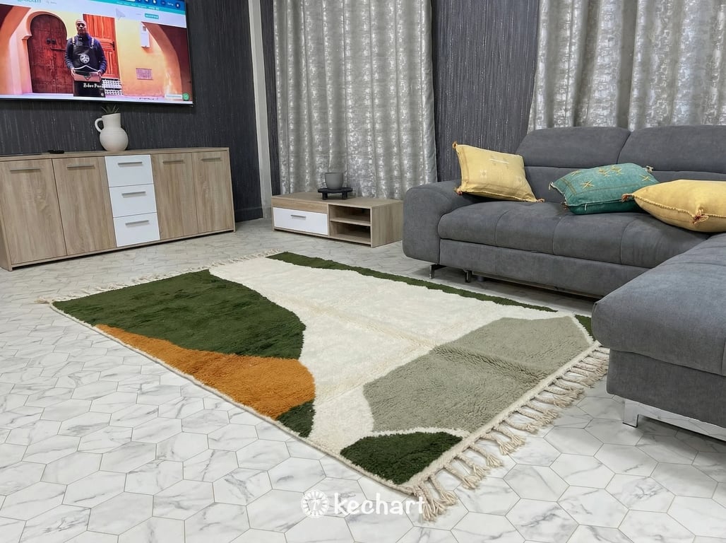 Custom Beni Ourain Rug - Olive & Sage Geometric Wool Rug - Made to Order