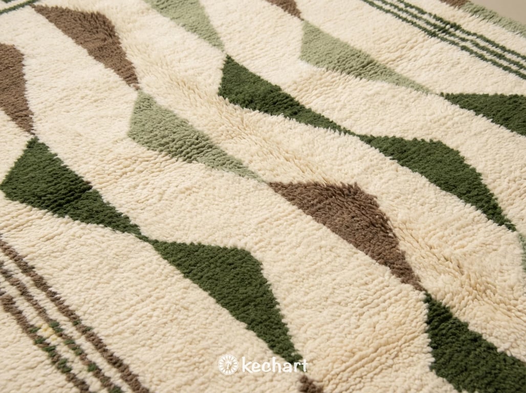 Custom Beni Ourain Moroccan Rug - Plush Wool, Olive & Sage Diamonds