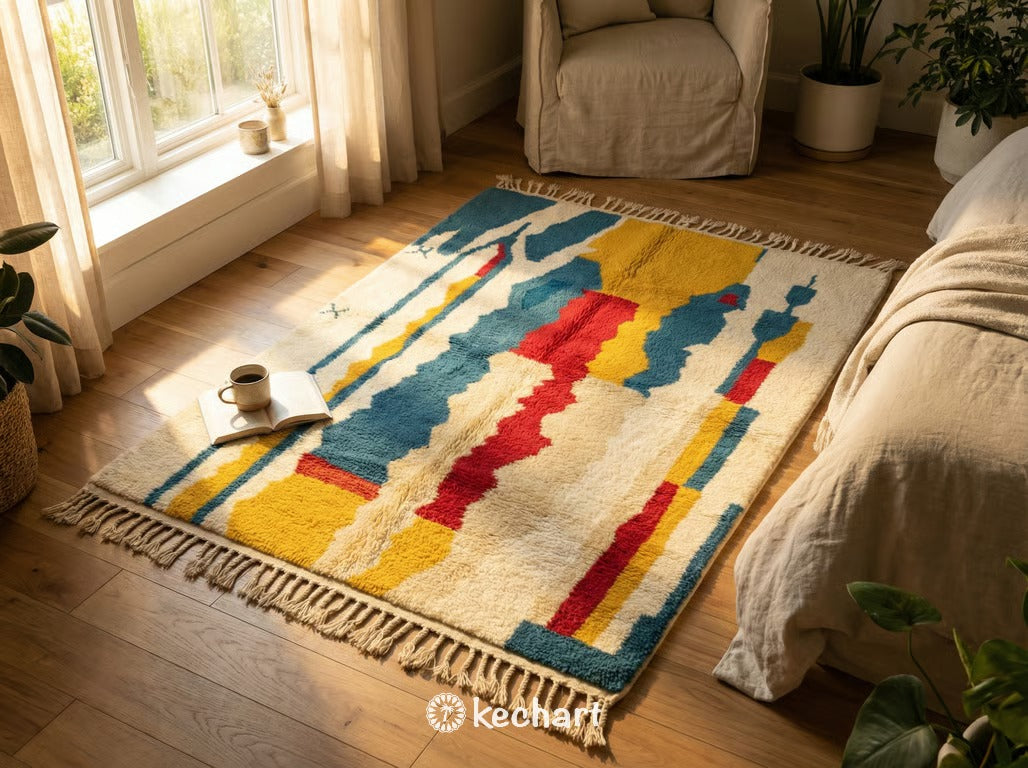 Custom Beni Ourain Wool Rug - Handwoven Vibrant Geometric Design