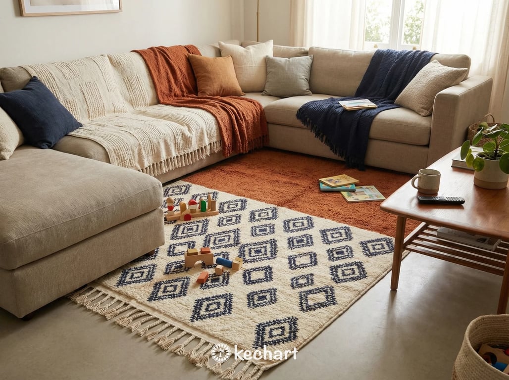 Made to Order Beni Ourain Rug - Custom Moroccan Wool, Rust & Navy Diamonds