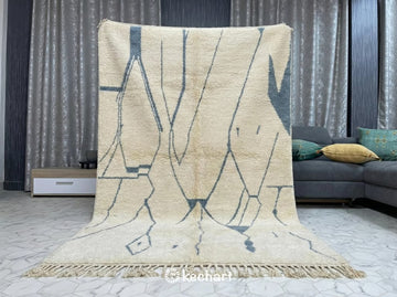 Custom Size Beni Ourain Moroccan Rug - Plush Wool with Blue Grey Diamonds