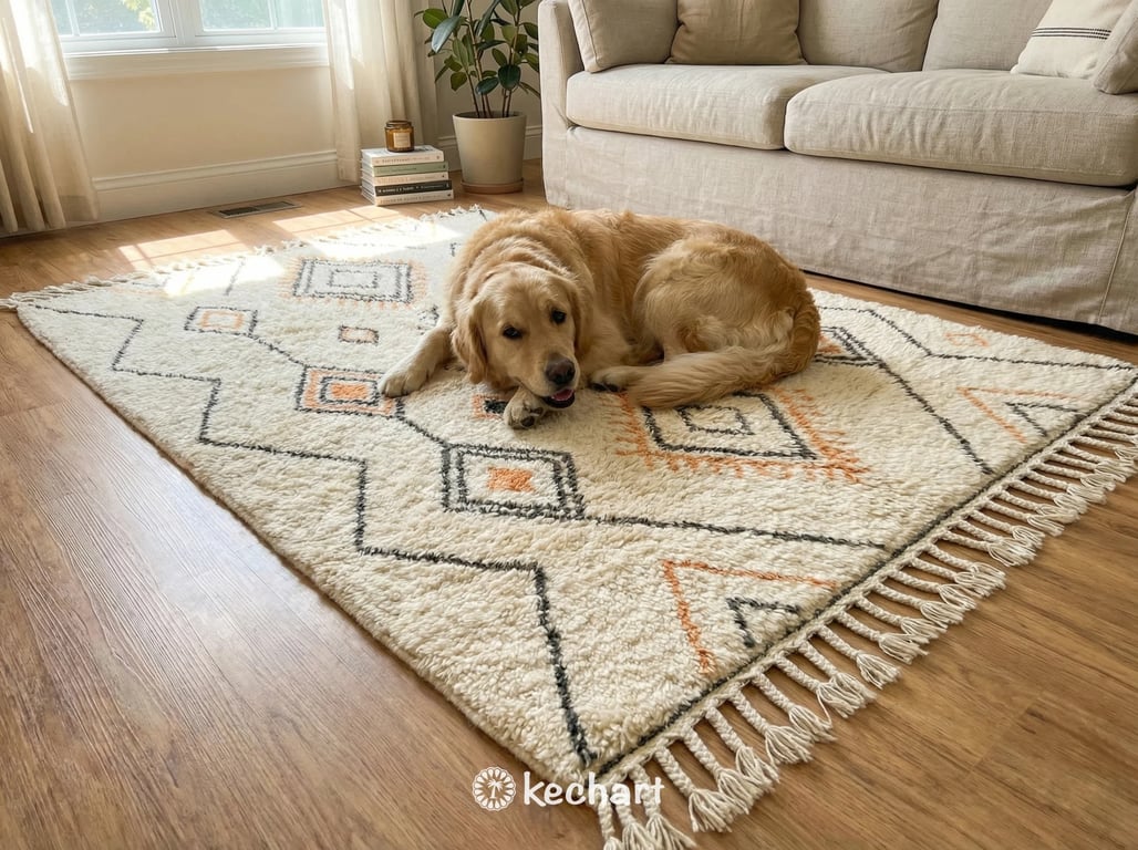 Custom Beni Ourain Rug - Made to Order Cream & Tangerine Wool Rug