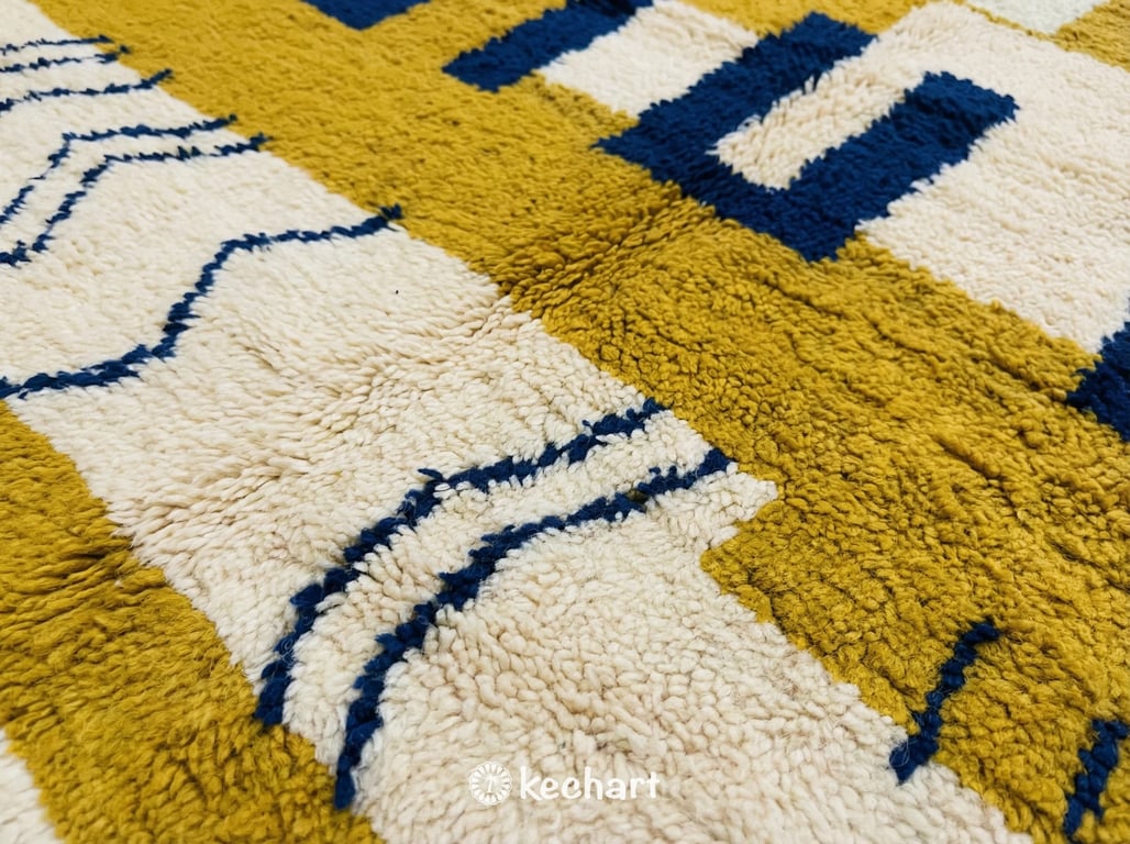 Custom Made-to-Order Beni Ourain Rug – Plush Moroccan Wool, Rust & Navy Diamonds