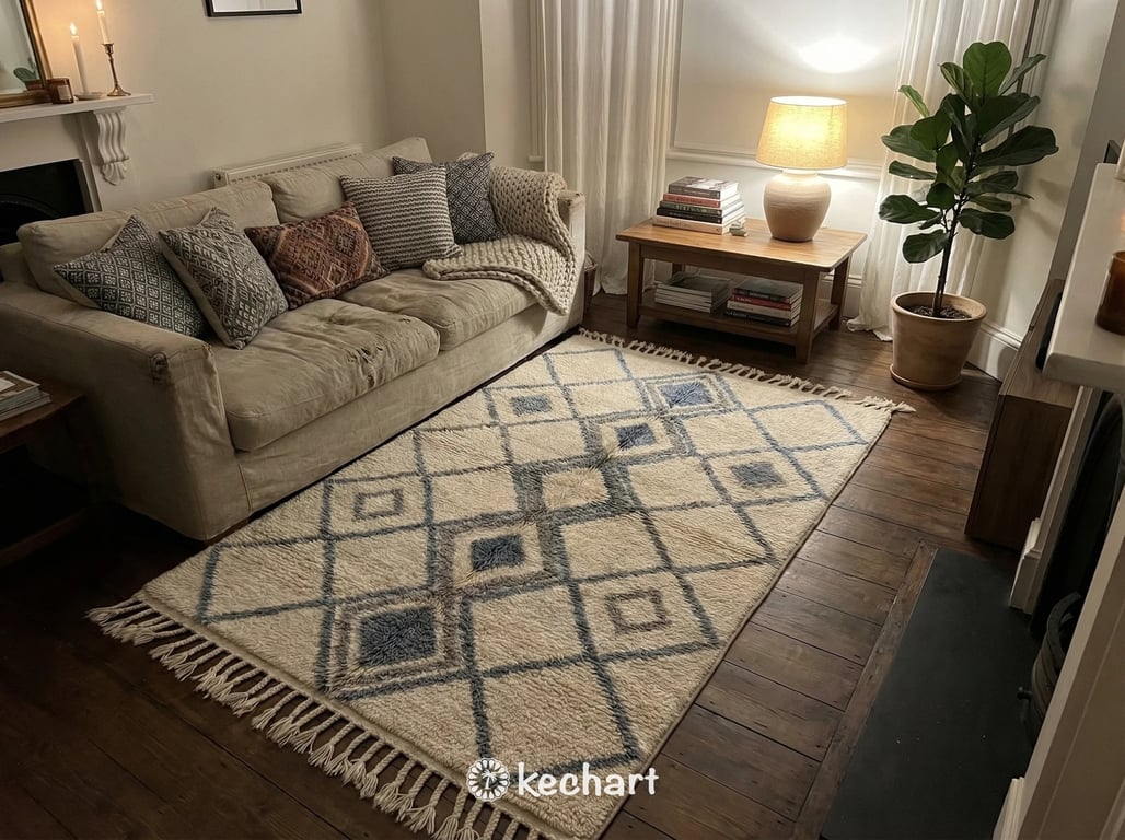 Custom Beni Ourain Rug - Handwoven Moroccan Wool with Organic Blue & Grey Pattern
