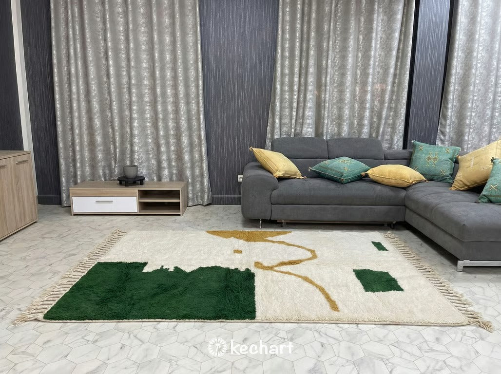 Custom Beni Ourain Rug - Made to Order Moroccan Wool, White & Gold Diamond Pattern
