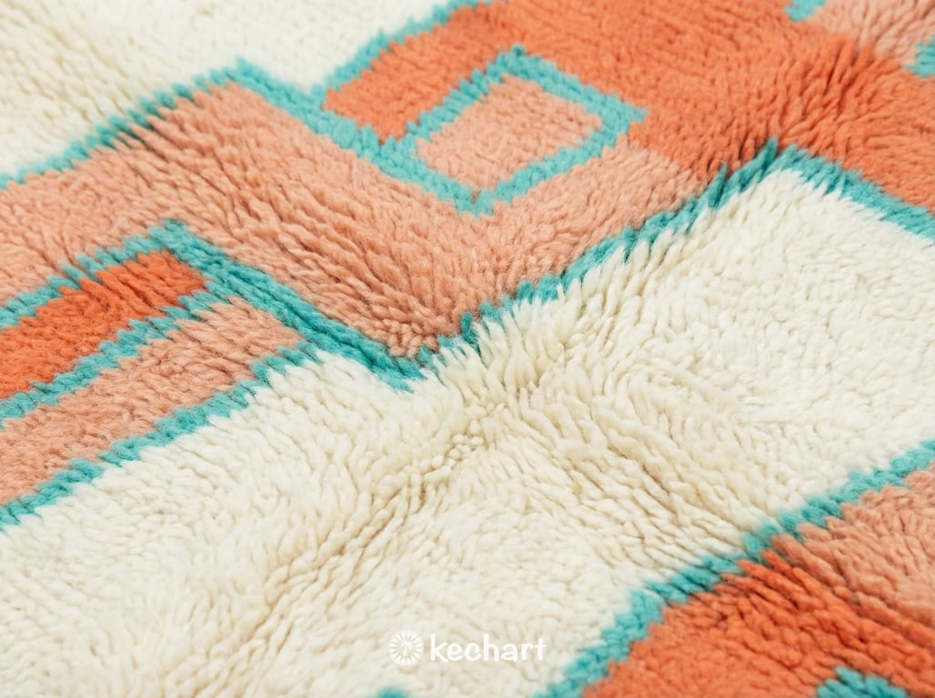 Custom Beni Ourain Moroccan Rug - Made to Order Wool Rug, Coral & Turquoise Diamond