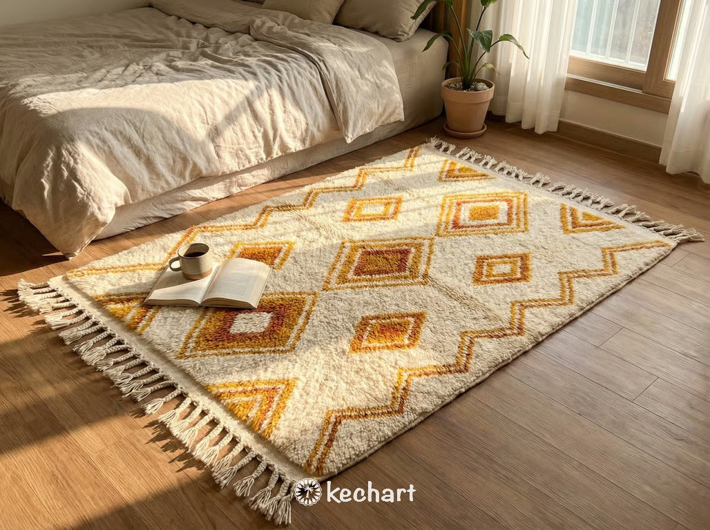 Custom Beni Ourain Rug - Saffron Yellow & Curry - Modern Asymmetric Design - Made to Order