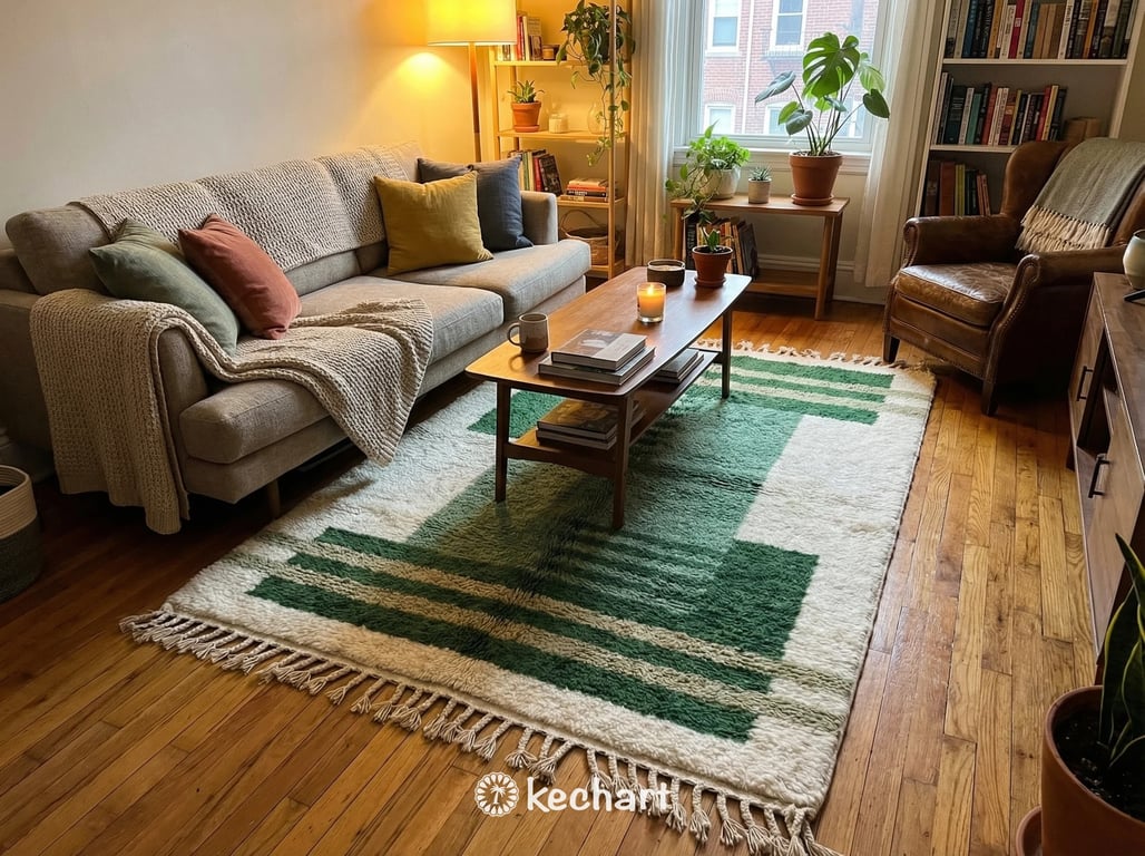 Custom Beni Ourain Rug - Plush Green Geometric Diamond Wool Rug, Made to Order