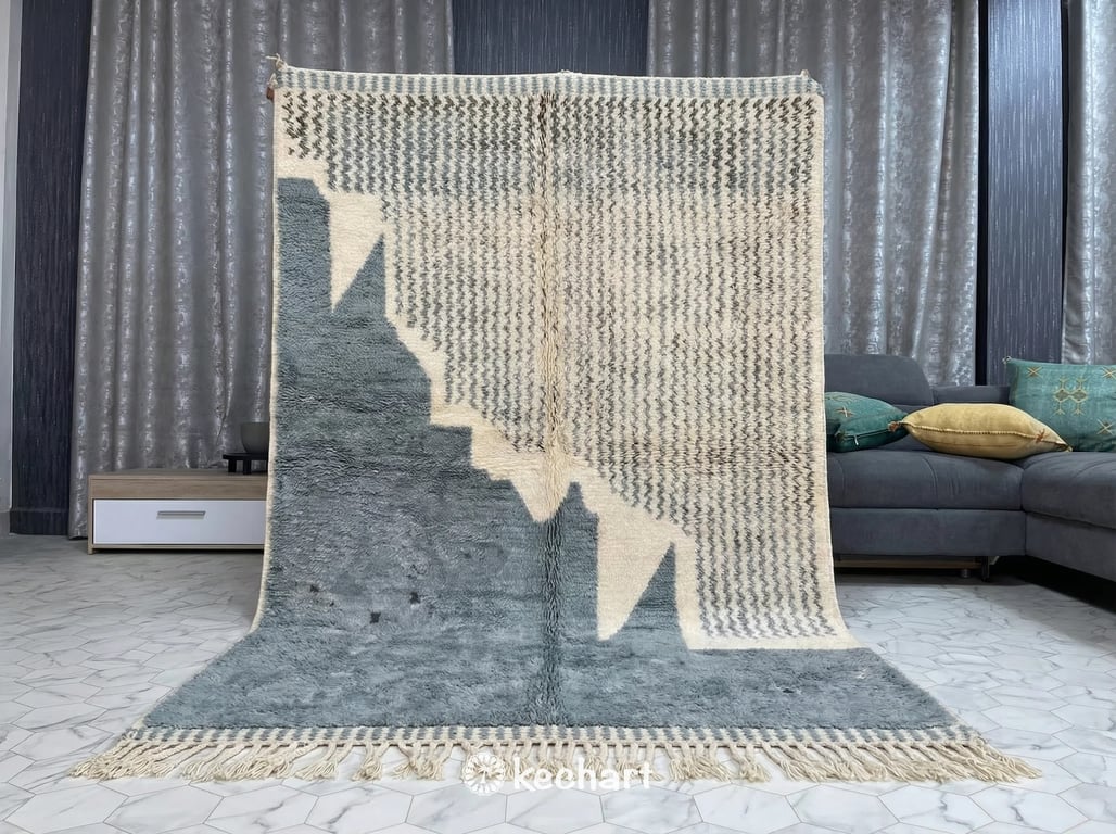 Custom Beni Ourain Rug - Made to Order Moroccan Wool Rug Cream & Blue Grey