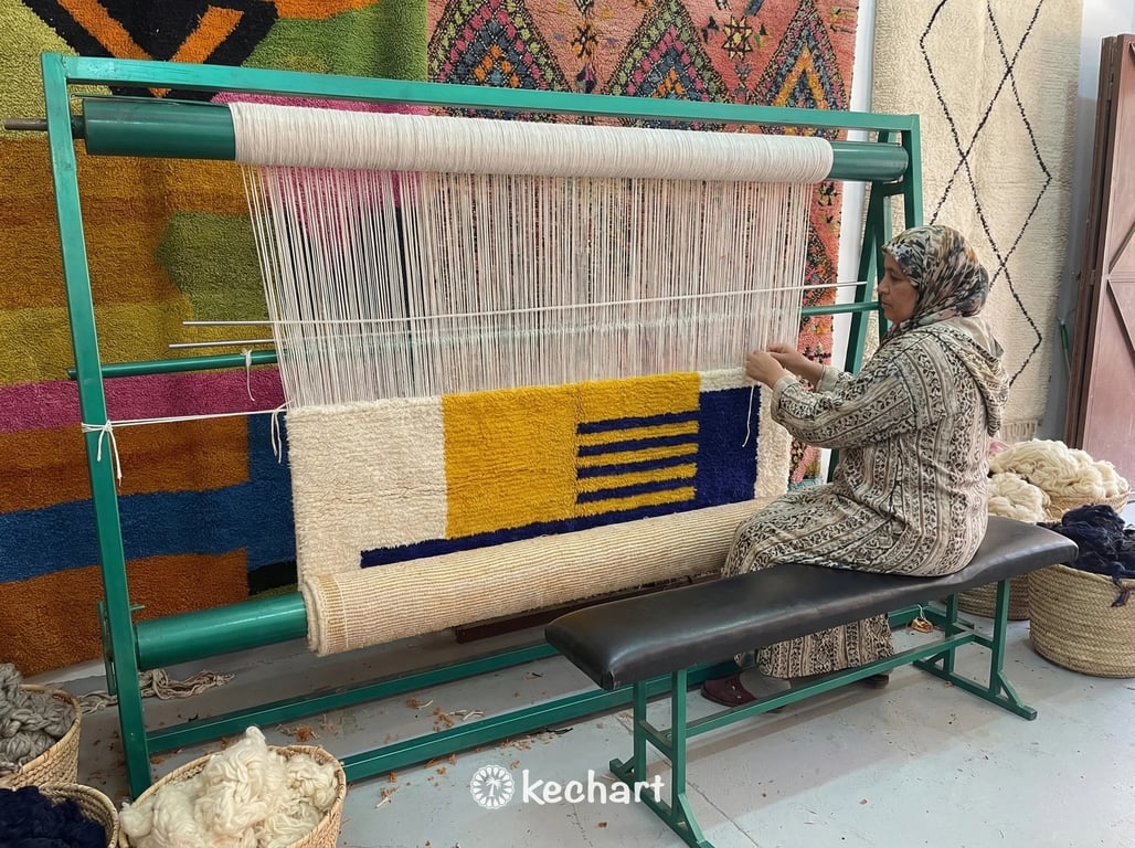 Custom Beni Ourain Rug - Handwoven Wool, Night Sky & Sunflower Diamonds