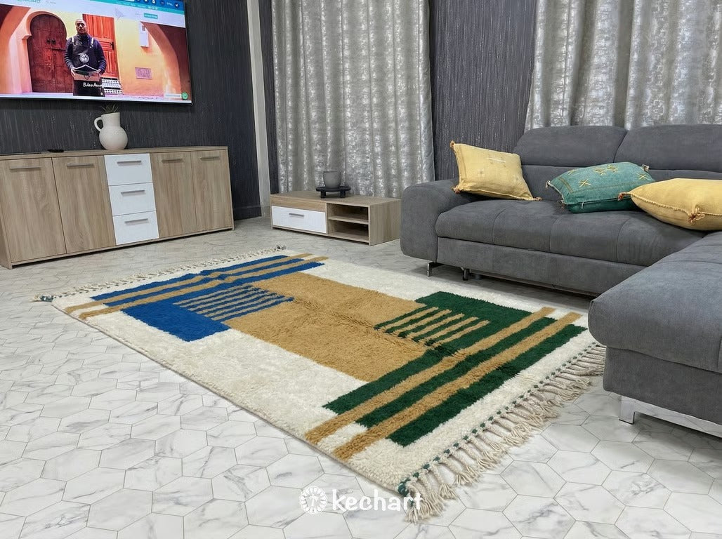 Custom Beni Ourain Rug - Made to Order Moroccan Wool Rug in Blue & Gold