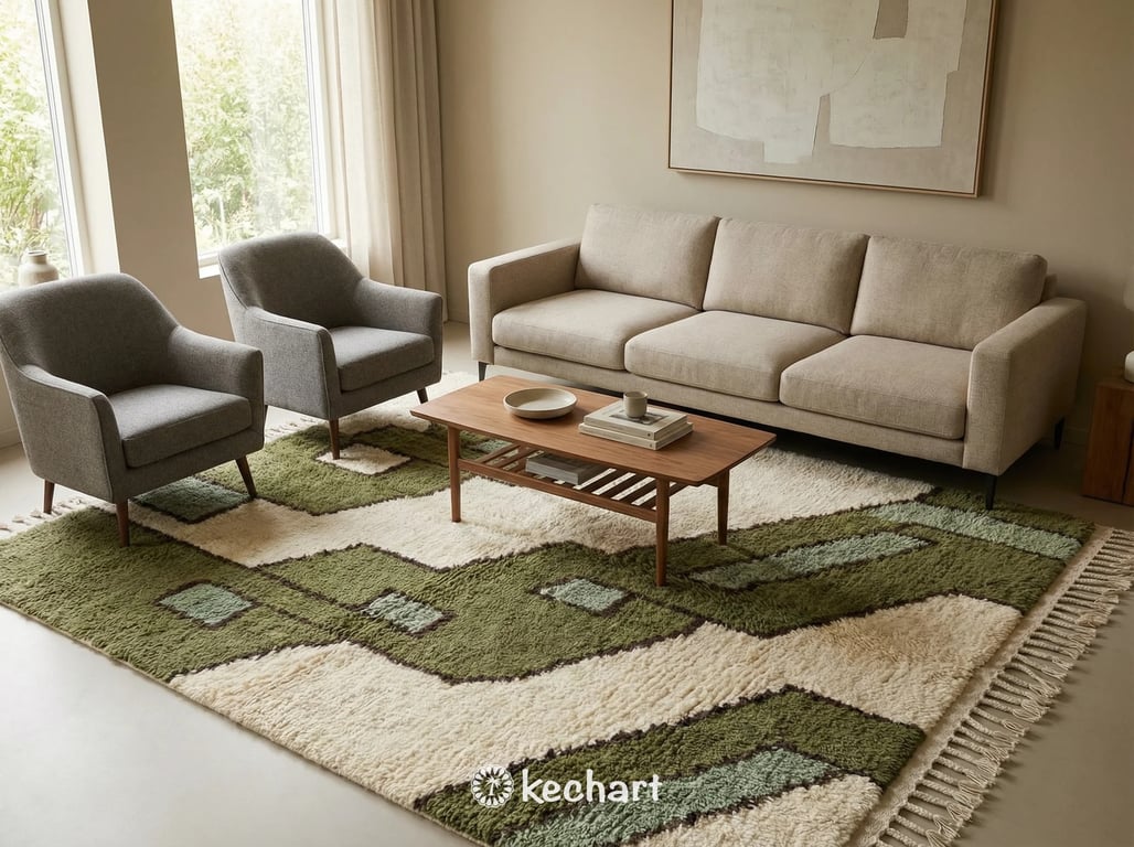 Custom Size Beni Ourain Moroccan Rug - Olive, Sage & Beige Wool