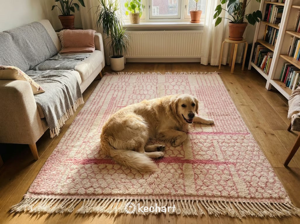 Custom Beni Ourain Rug - Made to Order Moroccan Wool with Pink Diamonds