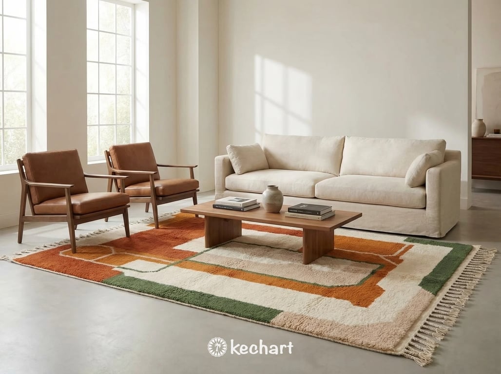 Handwoven Beni Ourain rug in a smaller runner size, adding soft texture and organic style to a modern nursery or hallway entryway.