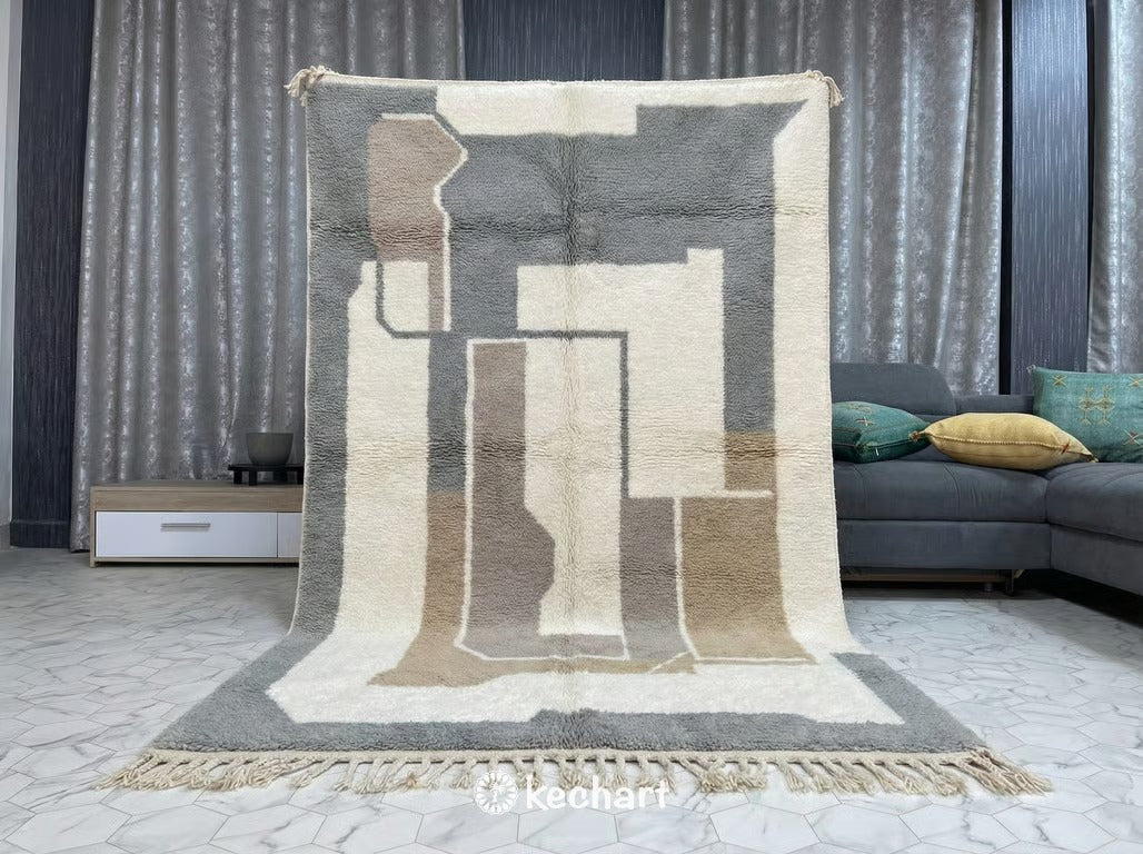 Custom Beni Ourain Rug - Handwoven Moroccan Wool in Soft White & Grey
