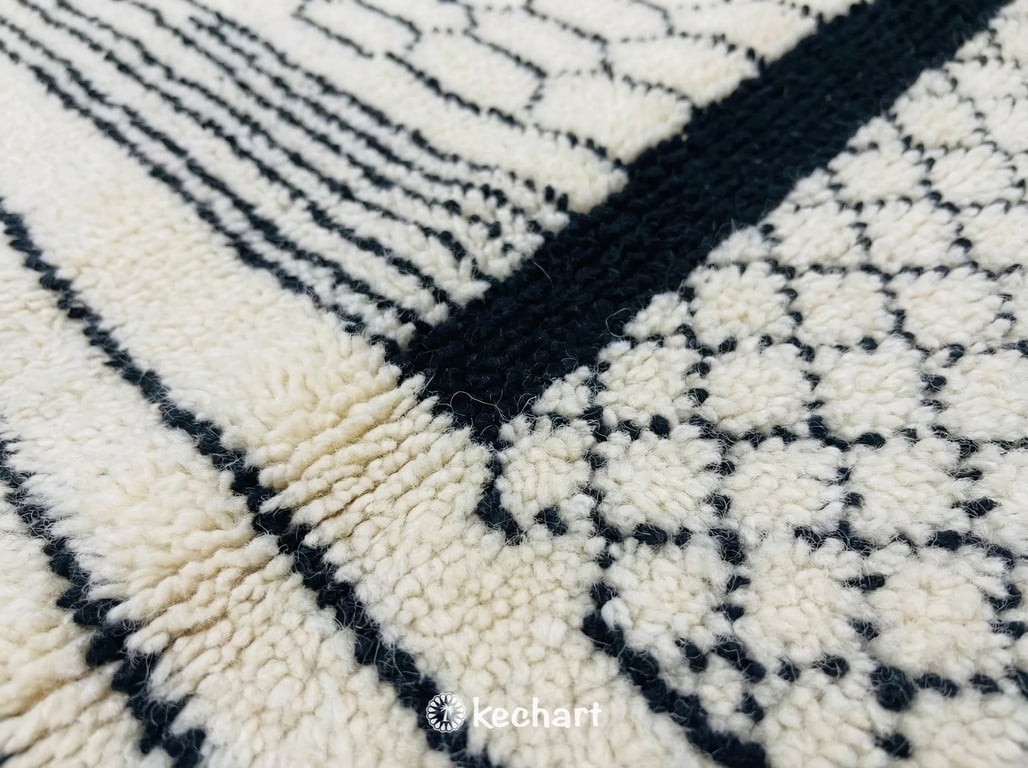 Custom Beni Ourain Rug - Handwoven Moroccan Wool in Cream & Charcoal Diamond