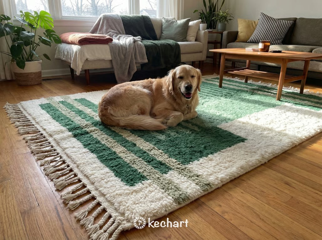 Custom Beni Ourain Rug - Plush Green Geometric Diamond Wool Rug, Made to Order