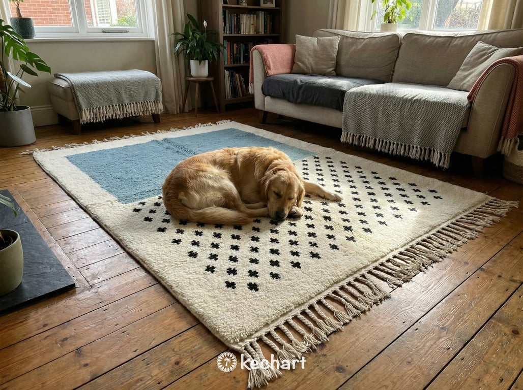 Custom Beni Ourain Rug - Made to Order Moroccan Wool in Dusty Blue & Cream